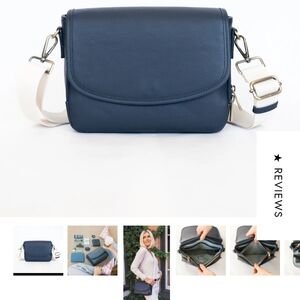 Navy Vegan Leather Crossbody with Cream Adjustable Strap